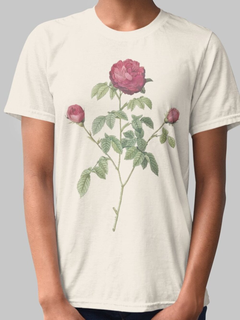 Provence Rose Vintage Floral Print Short Sleeve Graphic Tee T-shirt S-XXL